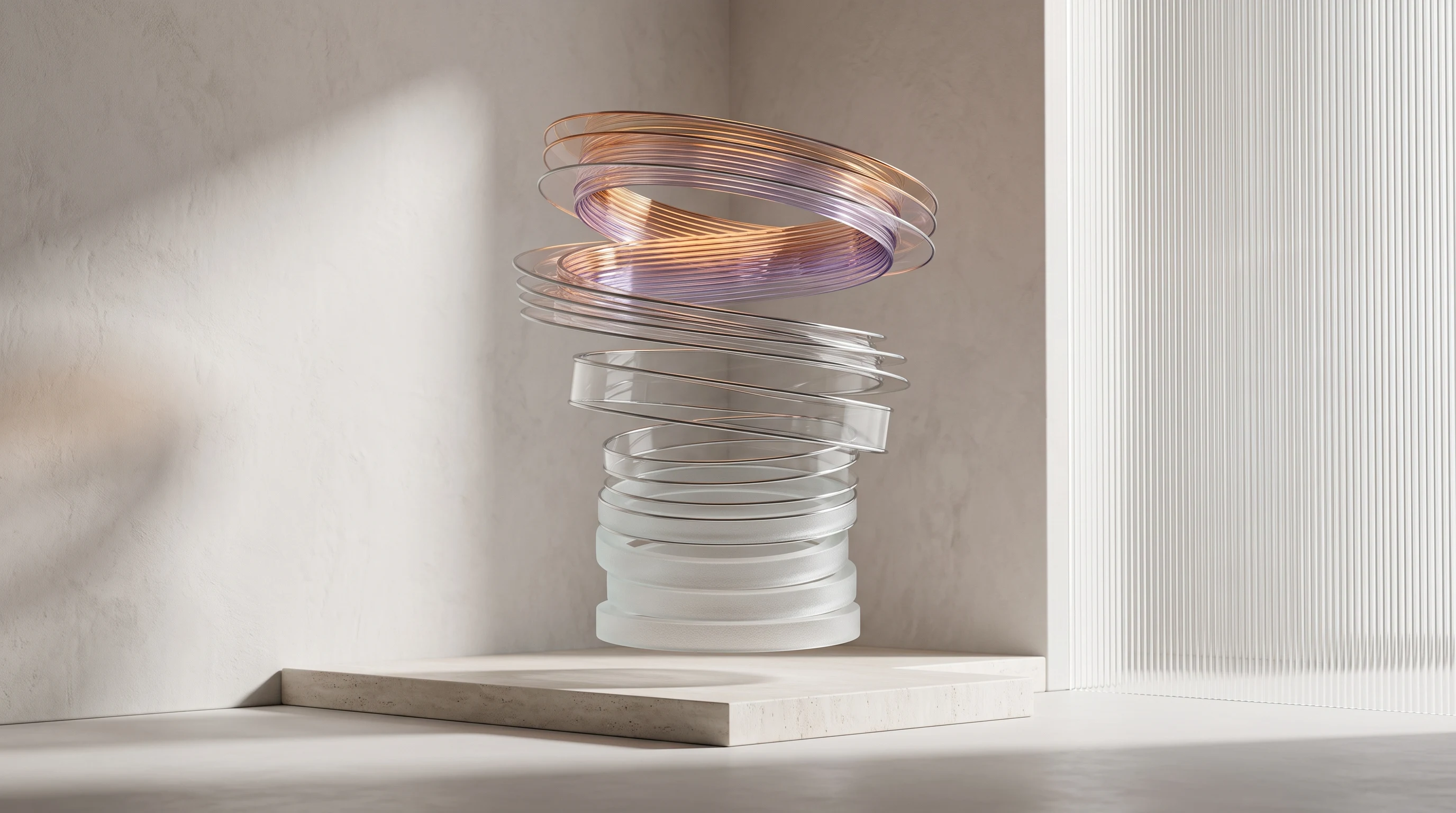 Spiral of glass rings