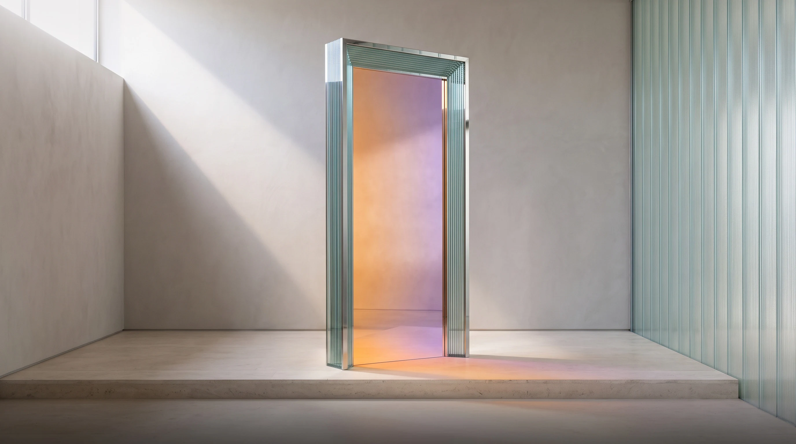 Glass doorway with warm light